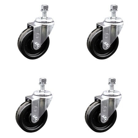 Service Caster 4 Inch SS Phenolic Wheel Swivel 3/8 Inch Threaded Stem Caster Set SCC-SSTS20S414-PHS-381615-4